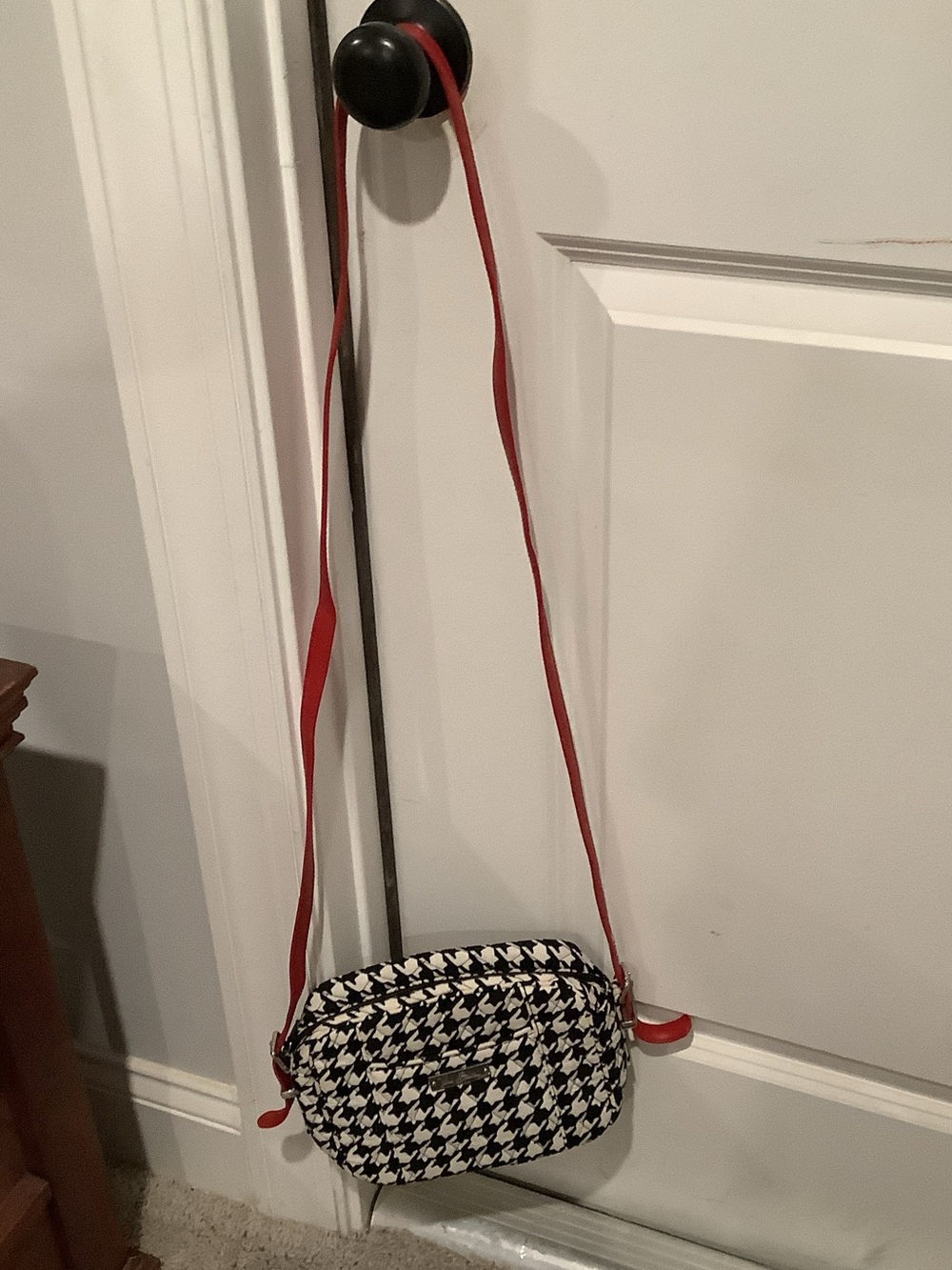 Vera Bradley Black and White Houndstooth Crossbody with Red Strap